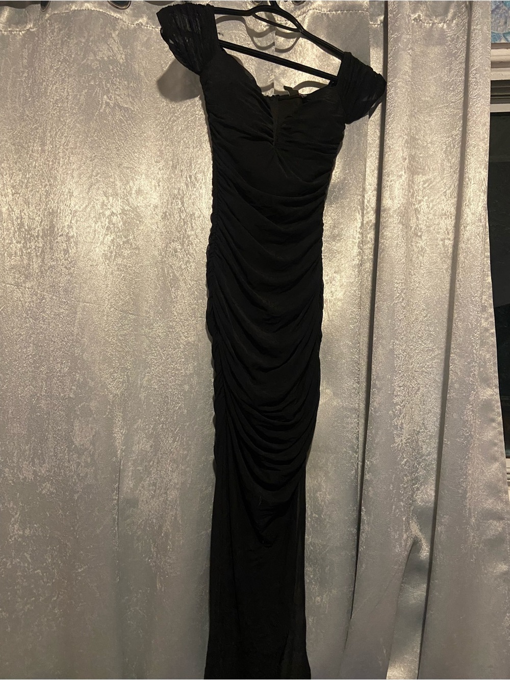 Windsor Black Ruched Off-Shoulder Maxi Gown